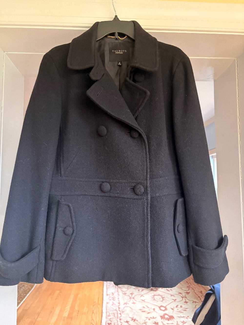 Talbots Black Wool Midlength Double-breasted Winter Cozy Elegant Peacoat Coat 16